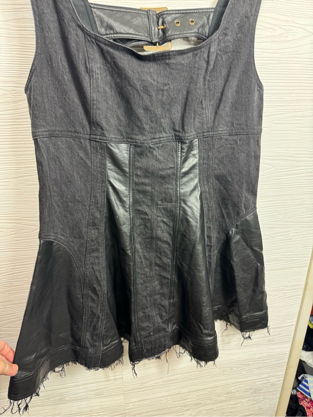 Pilcro Sleeveless Faux-Leather denim Fit-and-Flare Mini Dress XL - Picture 6 of 16